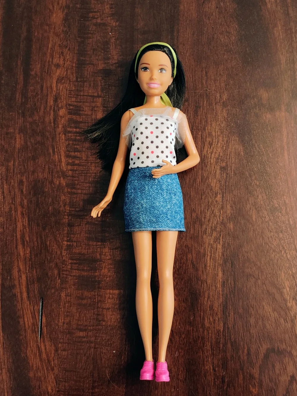 Barbie Doll with Denim-Style Blue Skirt and Pink Shoes